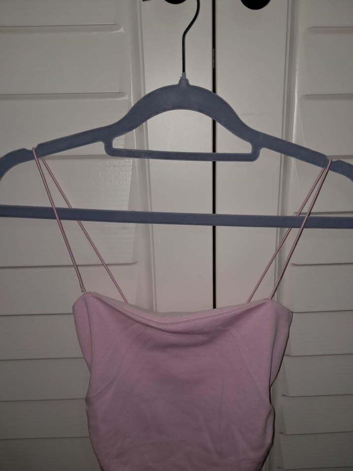 Pembe Drapeli İnce Askılı Uzun Elbise - Görsel 3