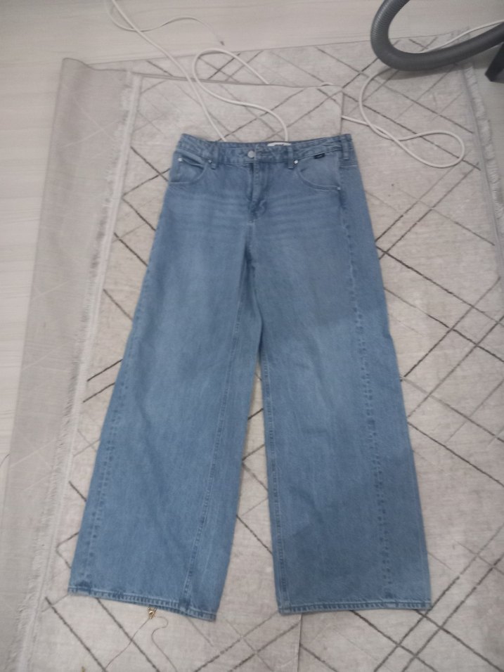 Kadın Mavi Midi Boy Bol Kesim Denim Jean - Görsel 2