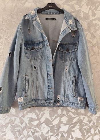 universal Beden Kadın Mavi Düğmeli Denim Ceket