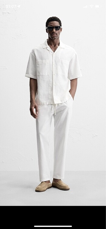 ZARA relaxed fit pamuklu - keten pantolon