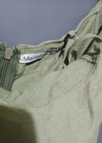 Yeşil Keten Kolsuz Mini Tulum - Görsel 4