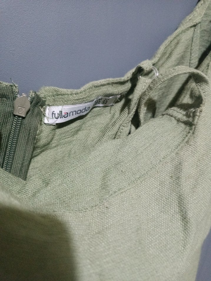 Yeşil Keten Kolsuz Mini Tulum - Görsel 4