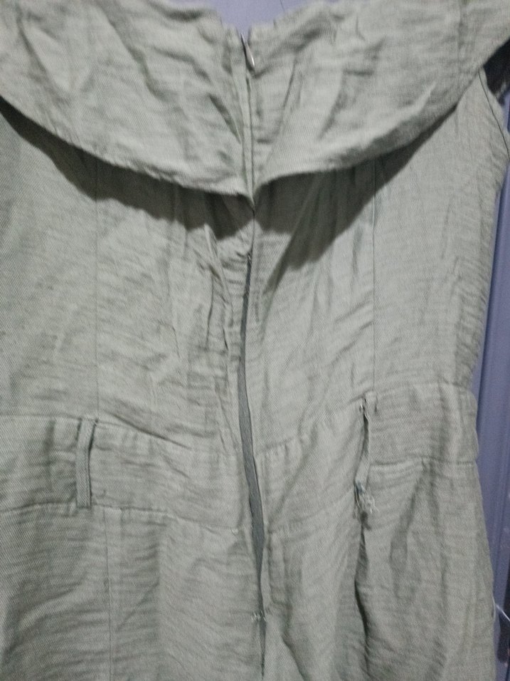 Yeşil Keten Kolsuz Mini Tulum - Görsel 2