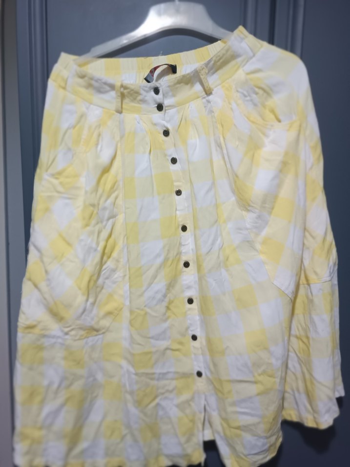 Sarı Düğmeli Midi Pamuk Etek - Görsel 2