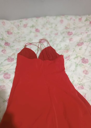 Kırmızı Drapeli Uzun Abiye Elbise - Görsel 5