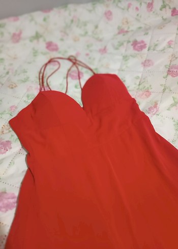 Kırmızı Drapeli Uzun Abiye Elbise - Görsel 3