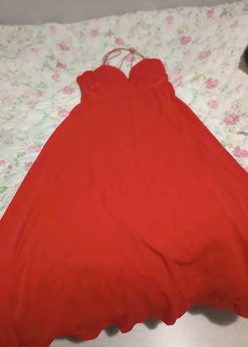 Kırmızı Drapeli Uzun Abiye Elbise - Görsel 4