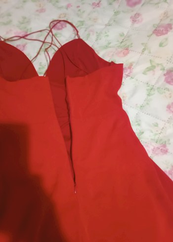 Kırmızı Drapeli Uzun Abiye Elbise - Görsel 6