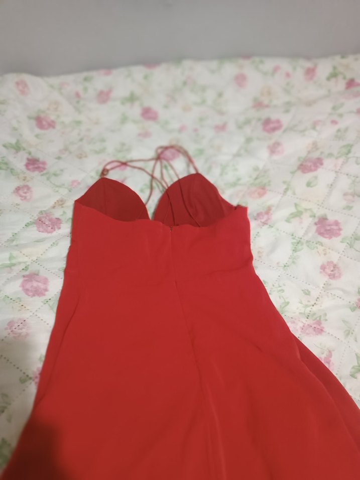 Kırmızı Drapeli Uzun Abiye Elbise - Görsel 5