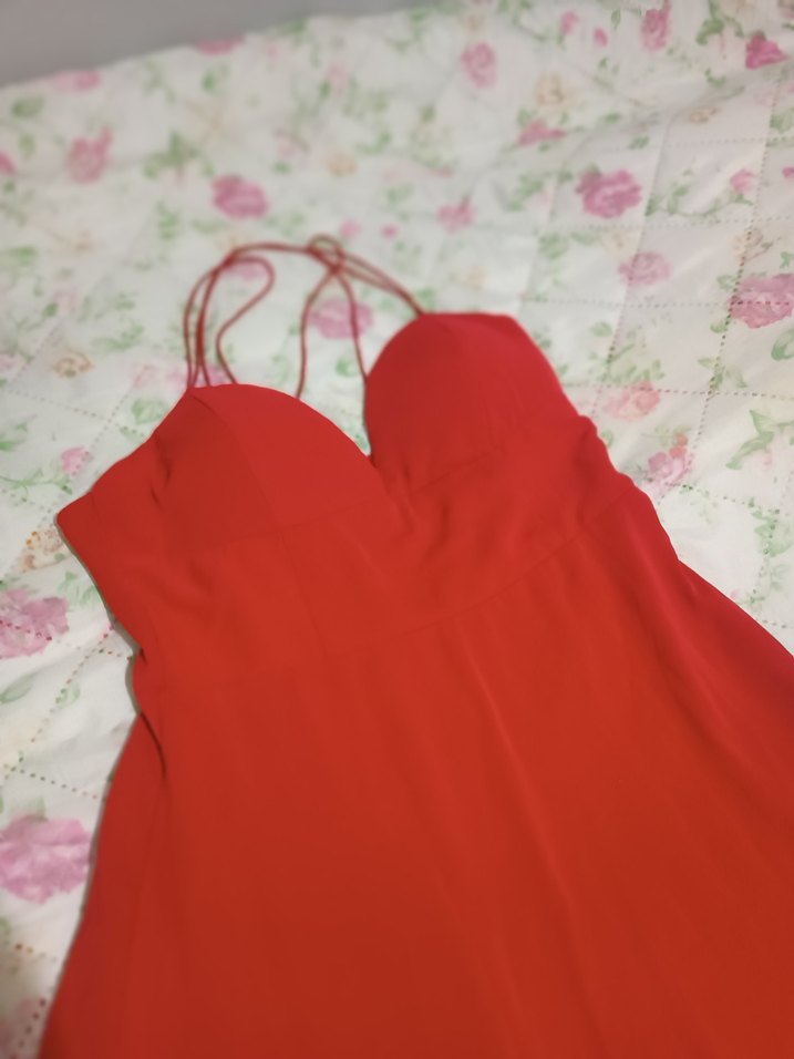 Kırmızı Drapeli Uzun Abiye Elbise - Görsel 3