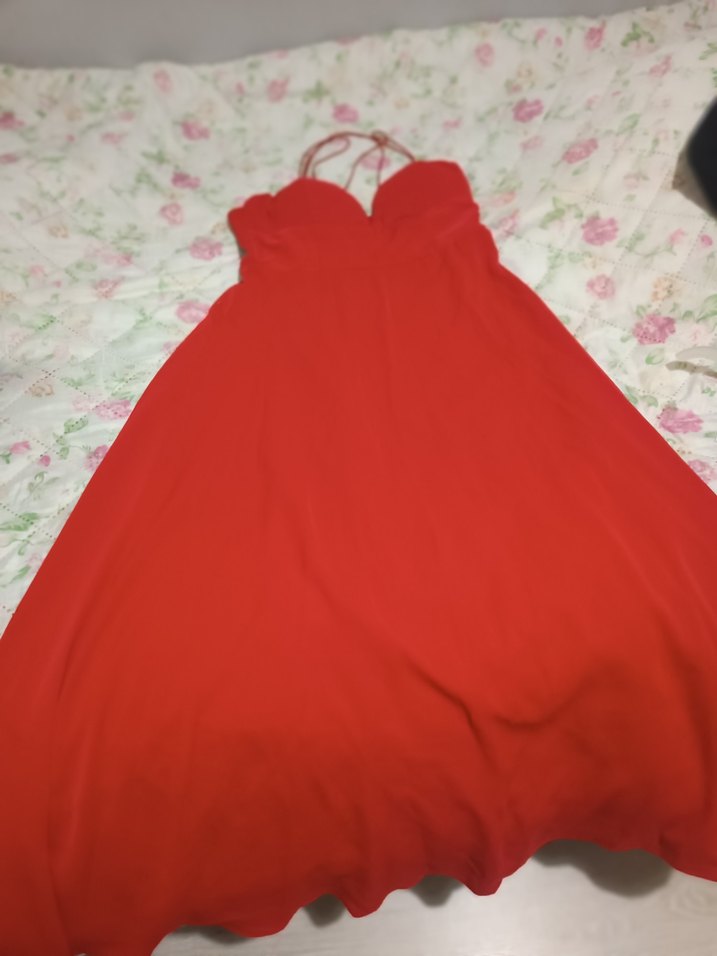 Kırmızı Drapeli Uzun Abiye Elbise - Görsel 4