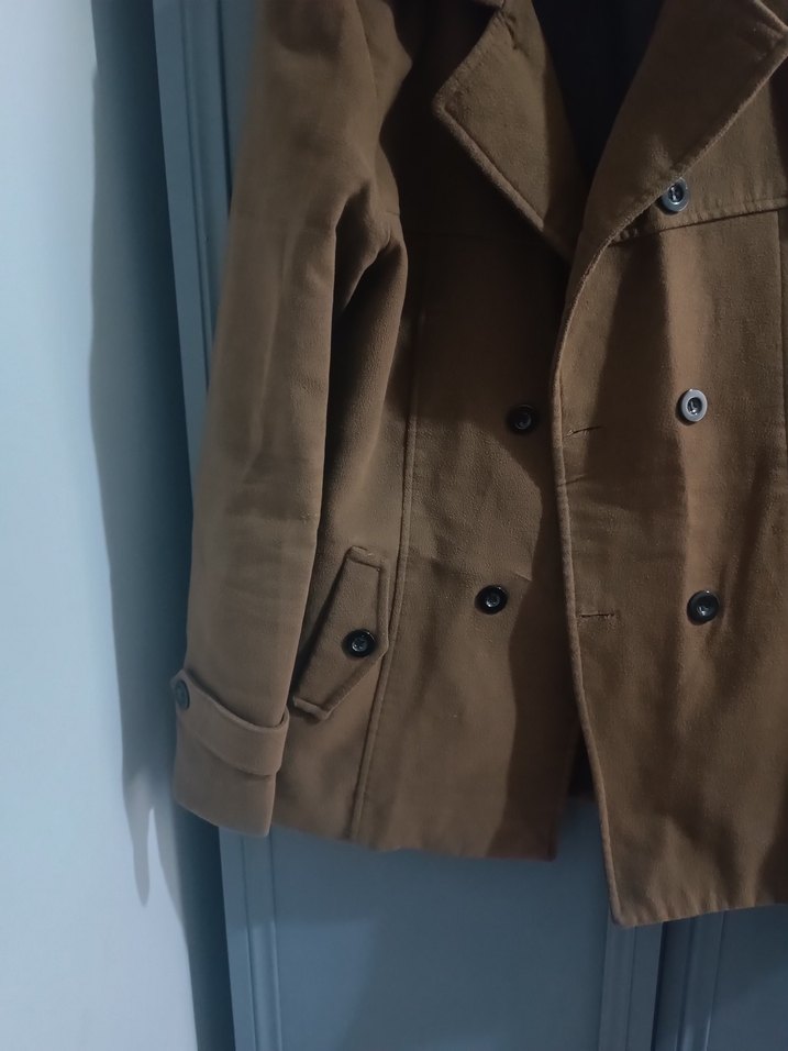 Düğmeli Bej Erkek Süet Midi Ceket - Görsel 2