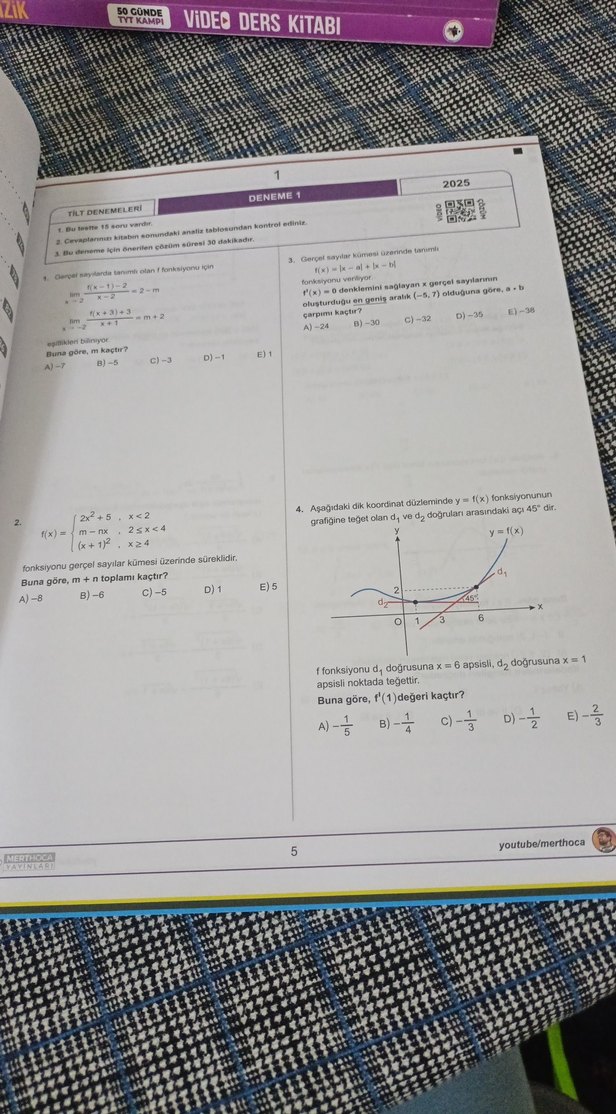 TİLT Trigonometri İntegral Limit Türev Denemeleri hiç çözülmemiş - Görsel 2