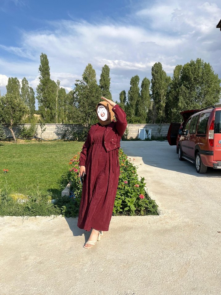 Bordo tesettür elbise - Görsel 2