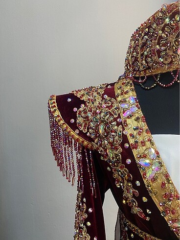 s Beden Bordo İşlemeli Tasarım Bindallı / Kaftan
