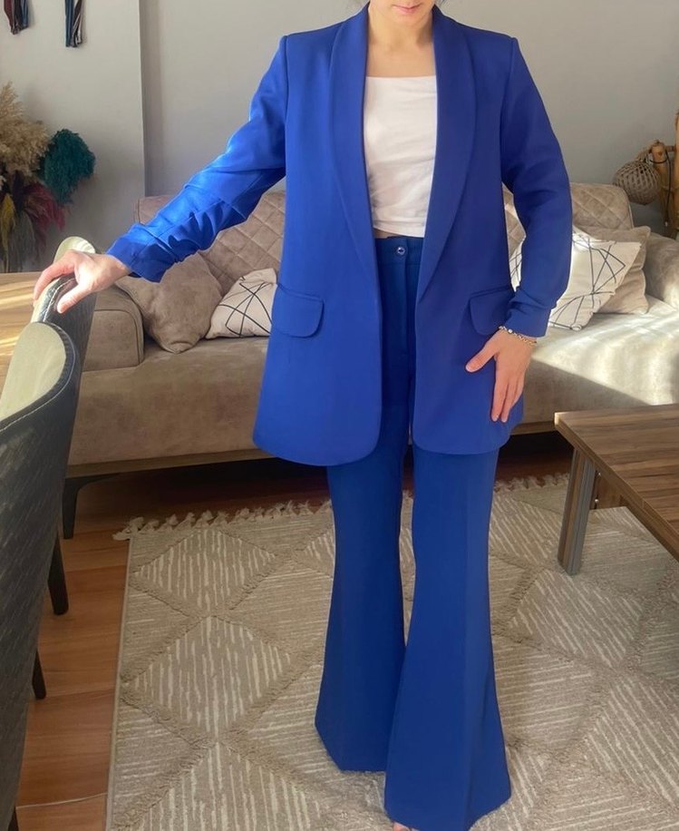 Mavi Uzun Kollu Kadın Blazer Ceket - Görsel 3