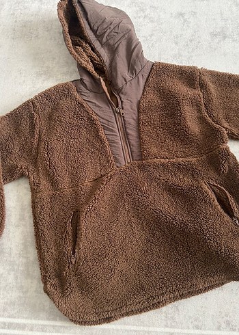 Kapüşonlu Kahverengi Peluş Sweatshirt - Görsel 3
