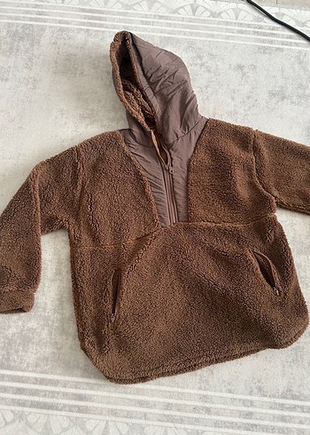 Kapüşonlu Kahverengi Peluş Sweatshirt - Görsel 2