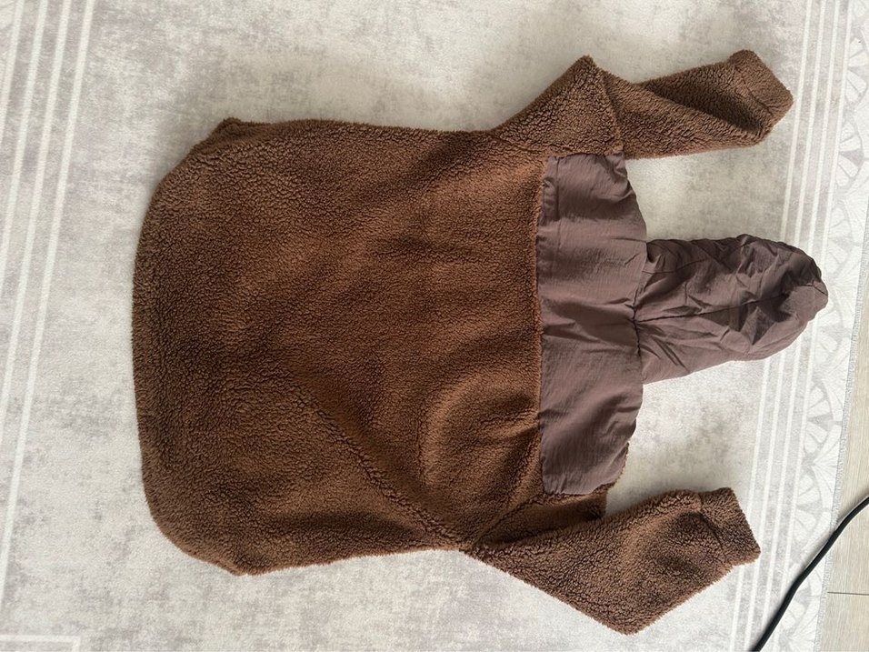 Kapüşonlu Kahverengi Peluş Sweatshirt - Görsel 4