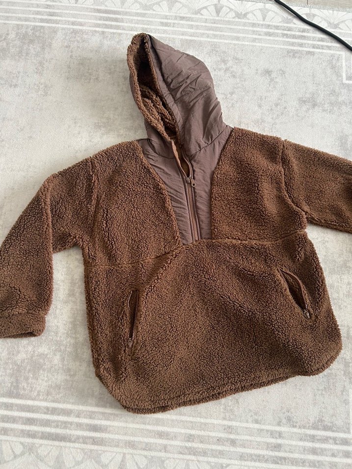 Kapüşonlu Kahverengi Peluş Sweatshirt - Görsel 2