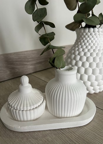 Beyaz Dekoratif Mumluk ve Vazo Seti - Görsel 2