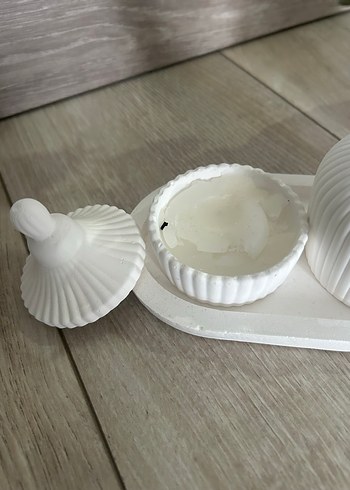 Beyaz Dekoratif Mumluk ve Vazo Seti - Görsel 3