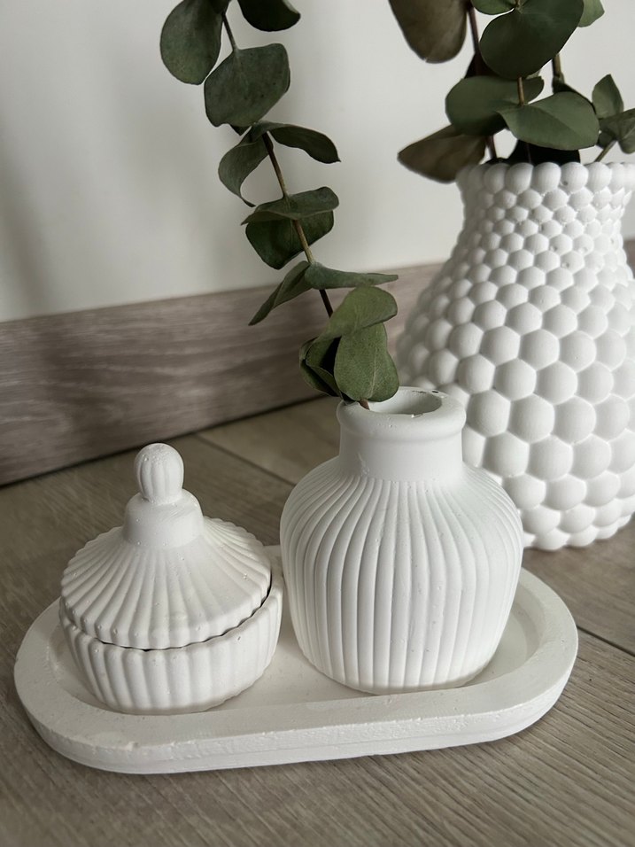 Beyaz Dekoratif Mumluk ve Vazo Seti - Görsel 2