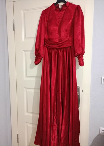 Drapeli Uzun Kırmızı Kadın Abiye Elbise - Görsel 5
