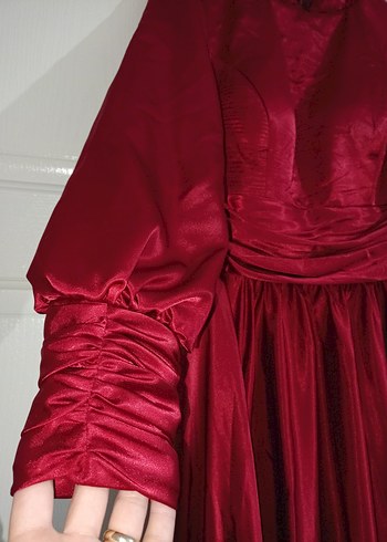 Drapeli Uzun Kırmızı Kadın Abiye Elbise - Görsel 4