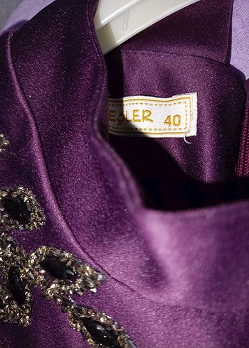 Mor İşlemeli Uzun Kollu Uzun Abiye - Görsel 5