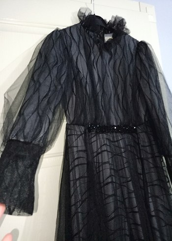 Uzun Siyah Gotik Abiye Elbise - Görsel 3