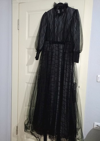 Uzun Siyah Gotik Abiye Elbise - Görsel 5