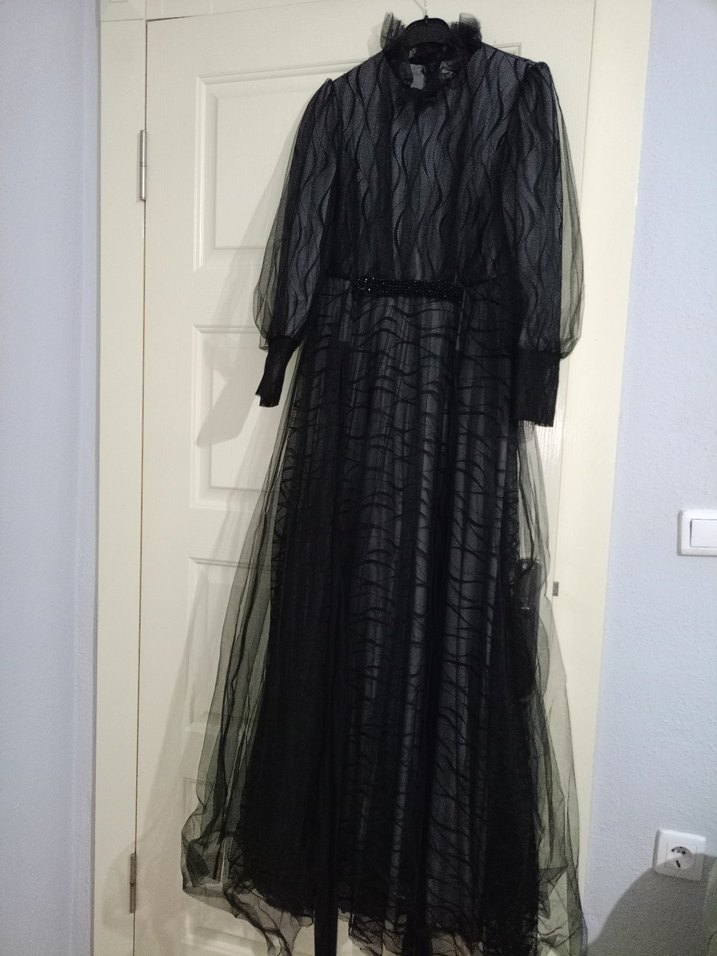 Uzun Siyah Gotik Abiye Elbise - Görsel 5