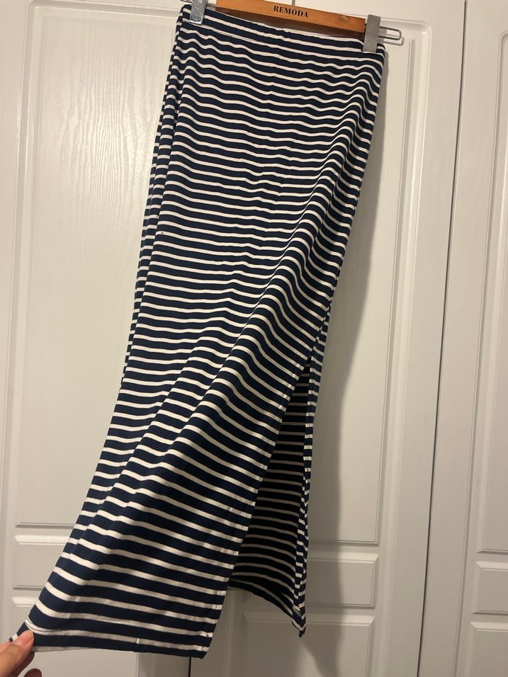 Çizgili Drapeli Uzun Kadın Etek - Görsel 3