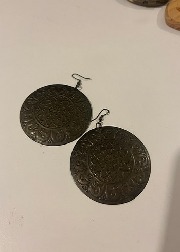 Bohem Tarzı Desenli Metalik Kahverengi Küpe - Görsel 3