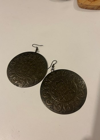 Bohem Tarzı Desenli Metalik Kahverengi Küpe - Görsel 2