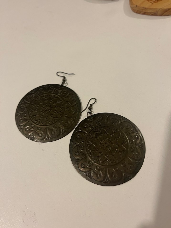 Bohem Tarzı Desenli Metalik Kahverengi Küpe - Görsel 2