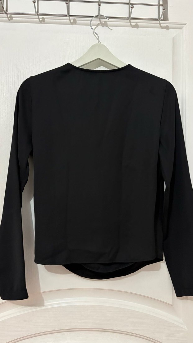 Kadın Siyah Kruvaze Dokuma Bluz - Görsel 2