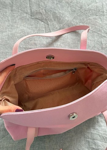 Kanvas Pembe Kapaklı Bowling Çanta - Görsel 3