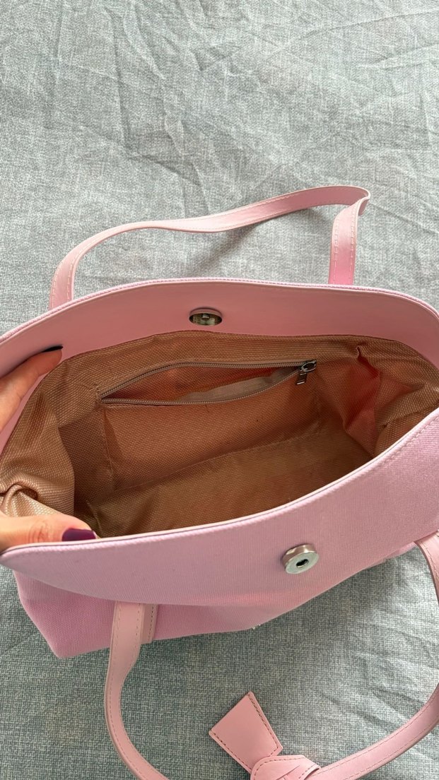 Kanvas Pembe Kapaklı Bowling Çanta - Görsel 3