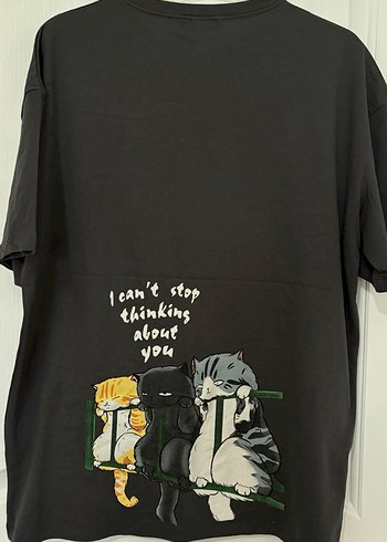 Kadın Kedi Baskılı Oversize Tisört - Görsel 4