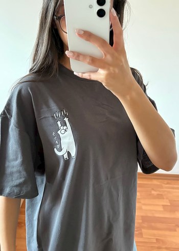 Kadın Kedi Baskılı Oversize Tisört - Görsel 2