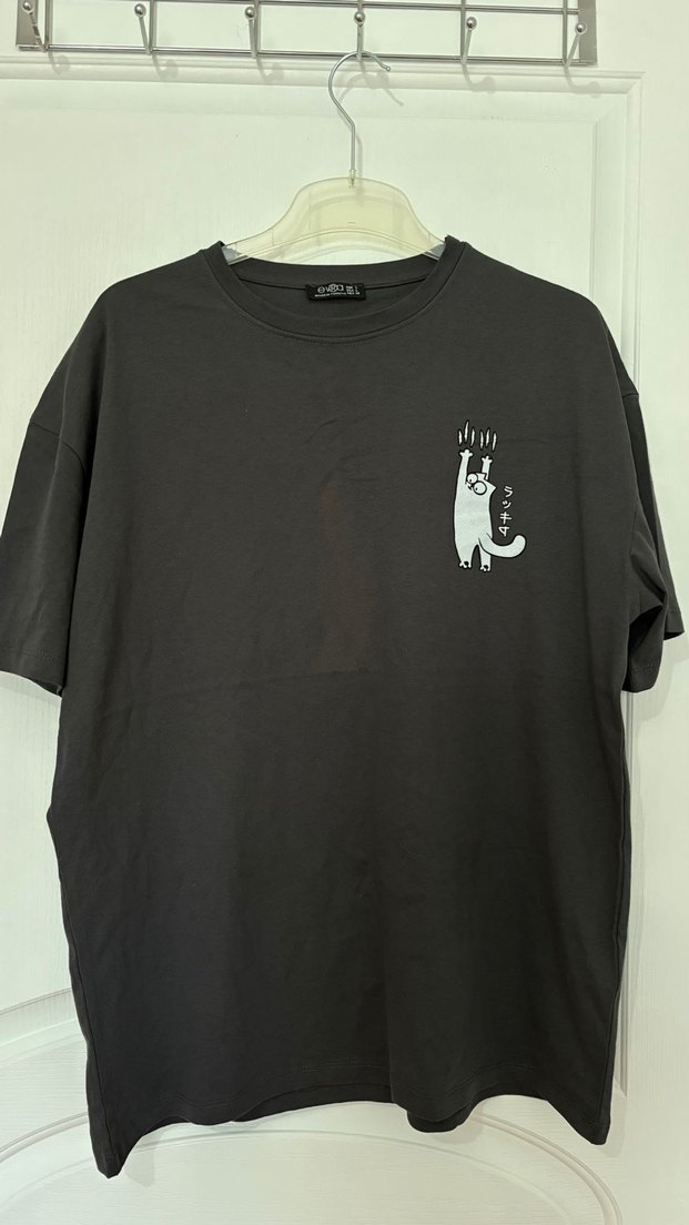 Kadın Kedi Baskılı Oversize Tisört - Görsel 3