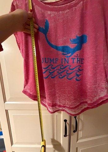 Pembe Baskılı Gevşek Kesim Keten Hamile Tişörtü - Görsel 2