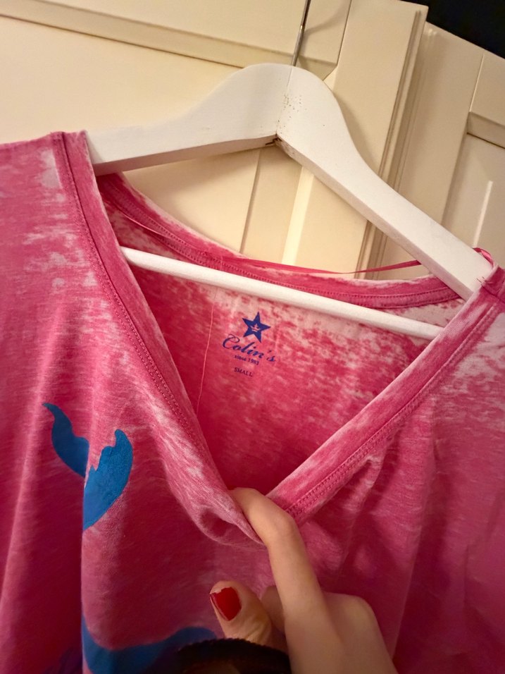 Pembe Baskılı Gevşek Kesim Keten Hamile Tişörtü - Görsel 4