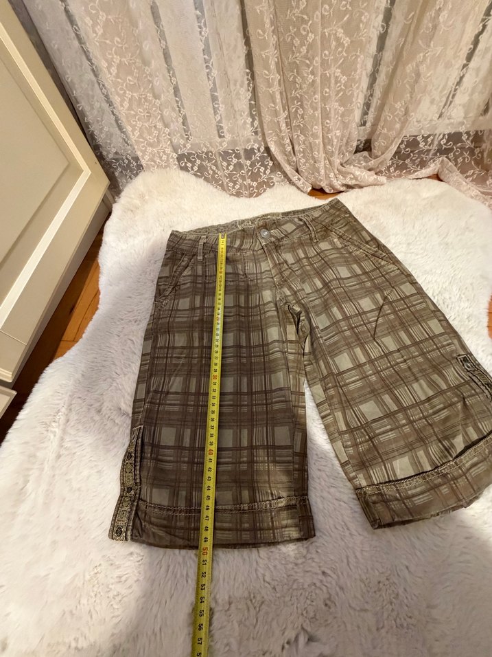 Kadin Bol Kesim Kareli Pantolon - Görsel 2