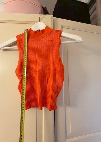 Turuncu Yüksek Yakalı Kolsuz Triko Süveter - Görsel 2