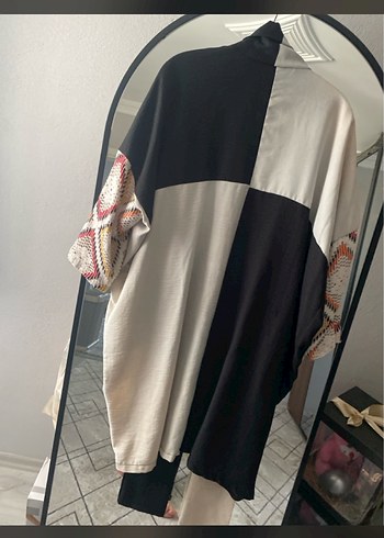 Gri Desenli Uzun Bohem Kadın Kimono