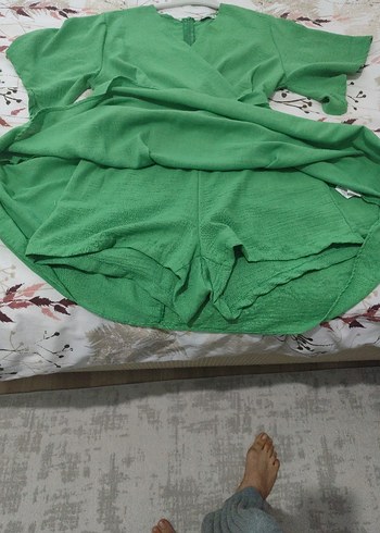 Yeşil Keten Midi etekli tulum - Görsel 4