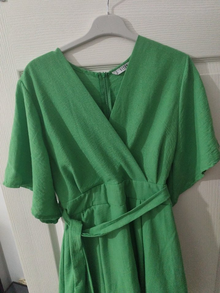 Yeşil Keten Midi etekli tulum - Görsel 2